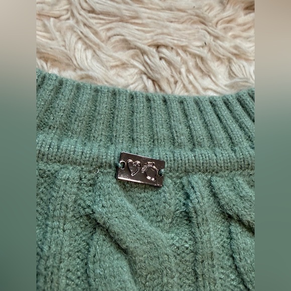NWT For Love & Lemons Sydney Cropped Cable Knit Sweater in Sage - Size Large - Picture 6 of 6